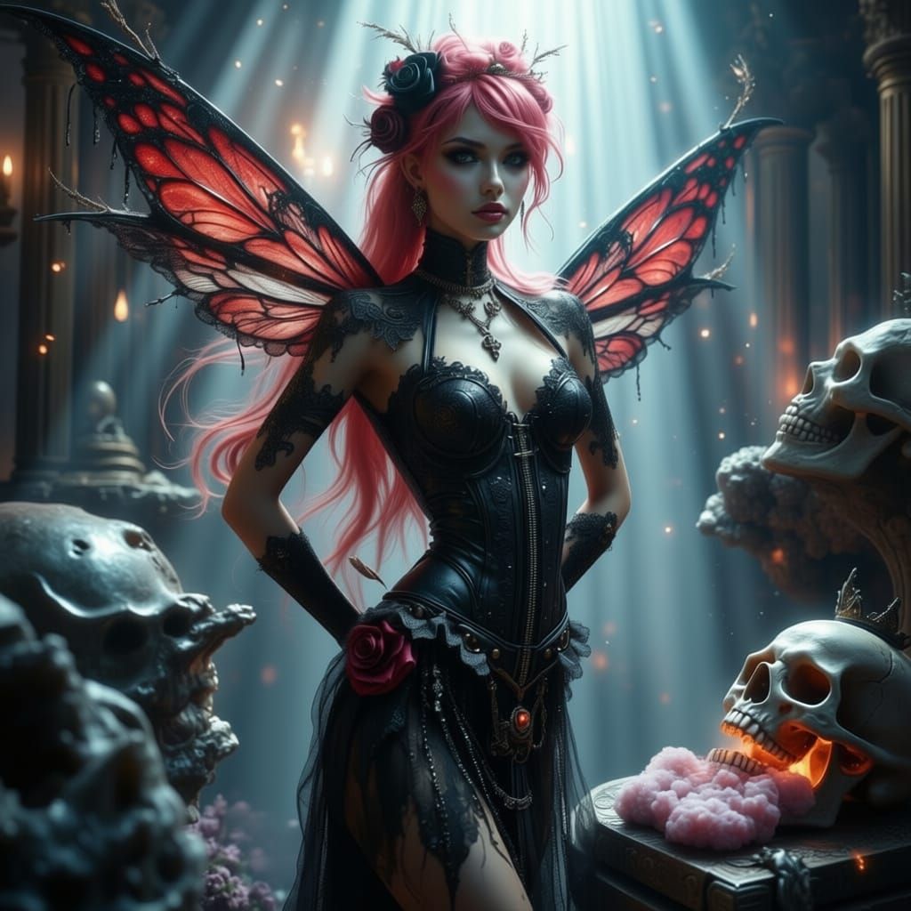 Gothic Punk Fairy Poses with Crystal Skull