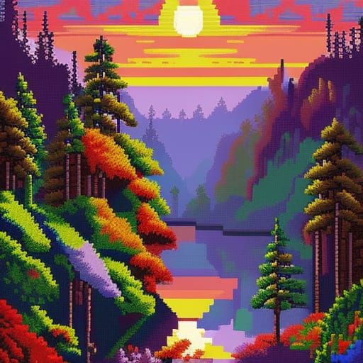 pixel art: forest at sunset - AI Generated Artwork - NightCafe Creator