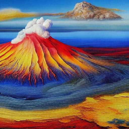 Volcanic Eruption at Earth's End: Neo-Impressionist Oil Pain...