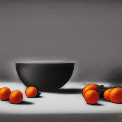 Charcoal bowl and mandarins