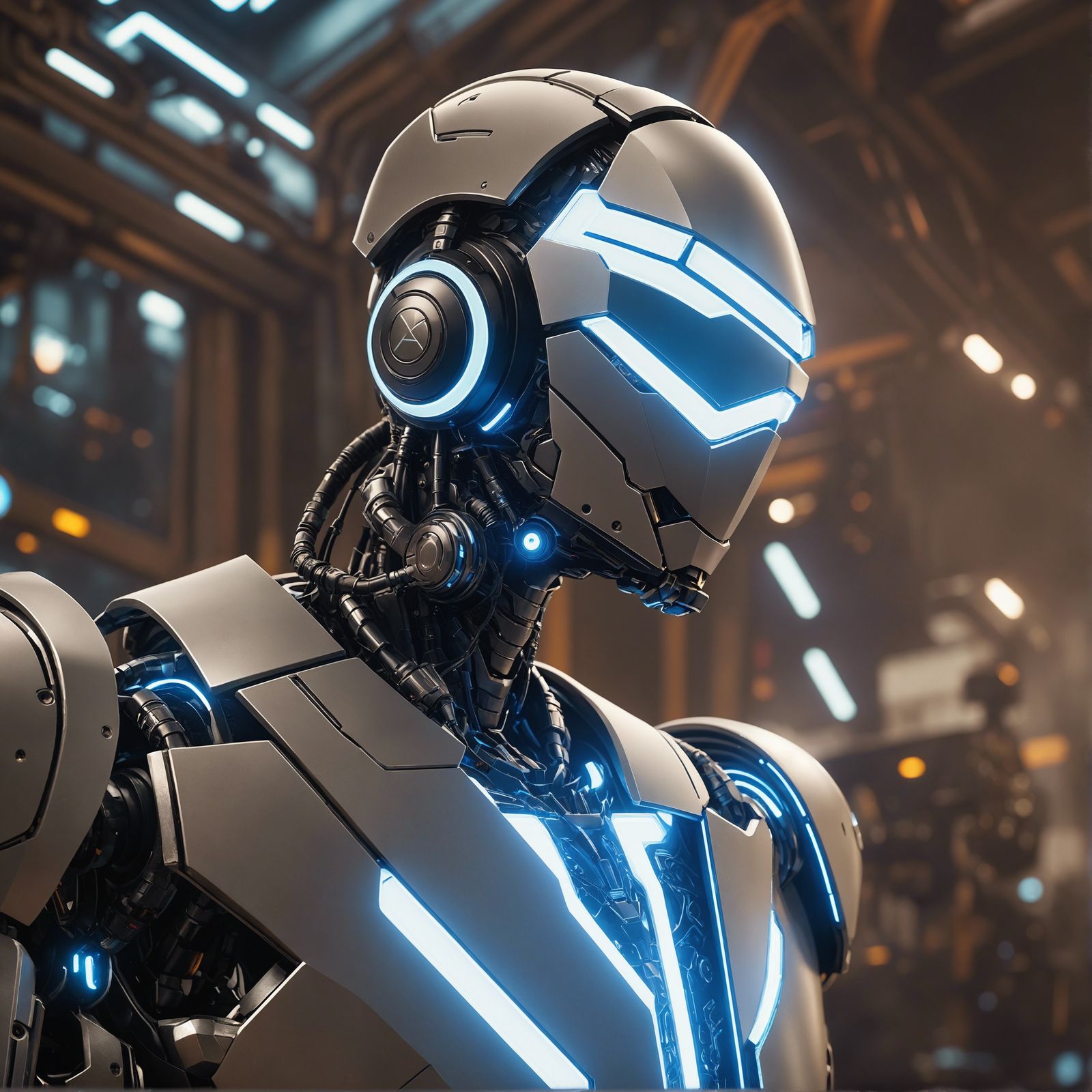 Robot wearing wireless headphones, and shades