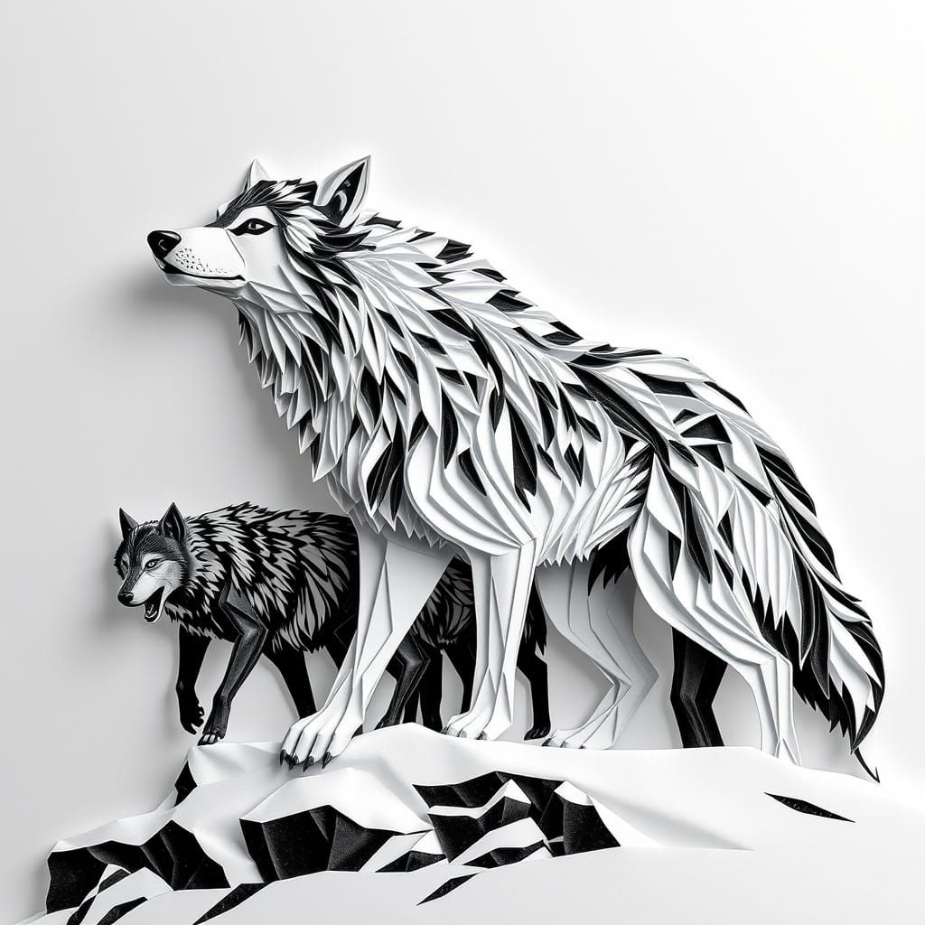 Alpha Wolf in Origami Filigree Style