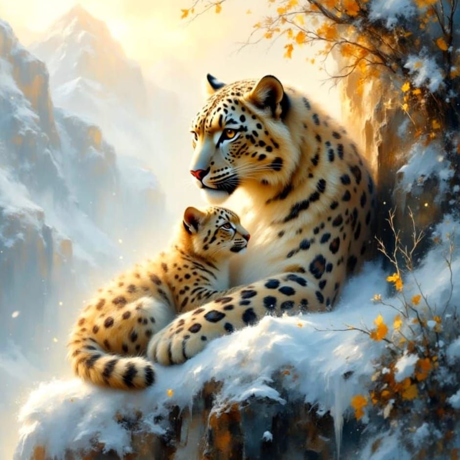 Snow Leopards at Dawn  by @Joanna7