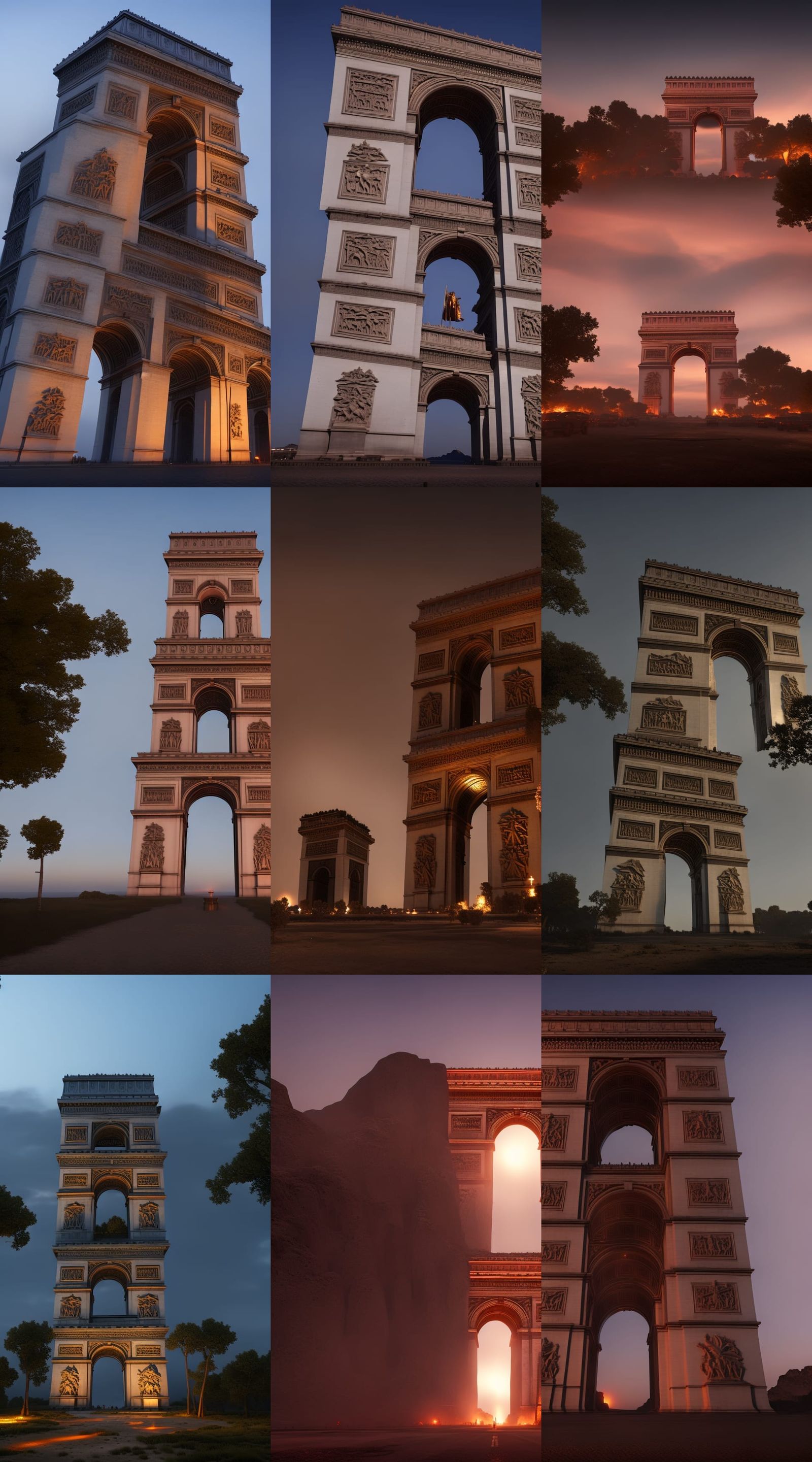 The Arc de Triomphe lit up at night