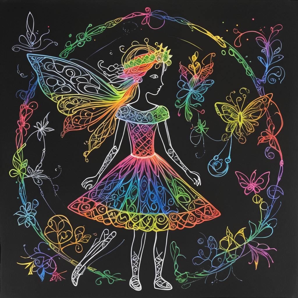 Crayon drawings ,surreal  friendly celtic knotwork fairy pri...