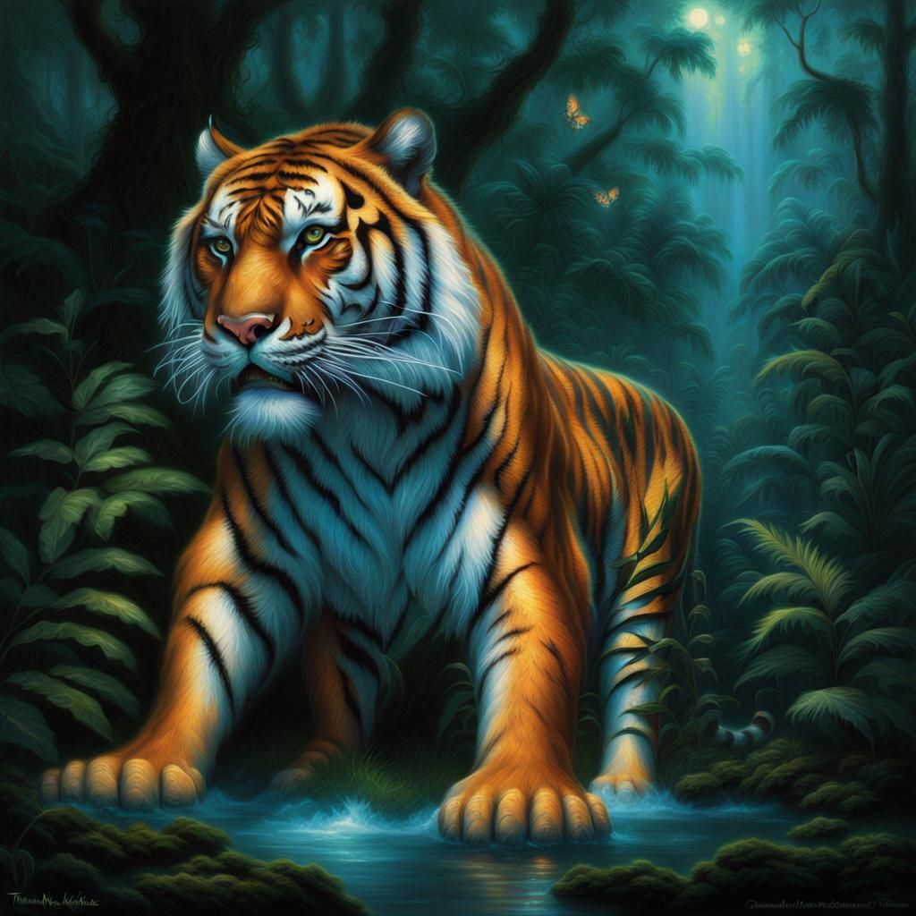 STUNNINGLY BEAUTIFUL very detailed Bioluminescence Tiger FINELY ...