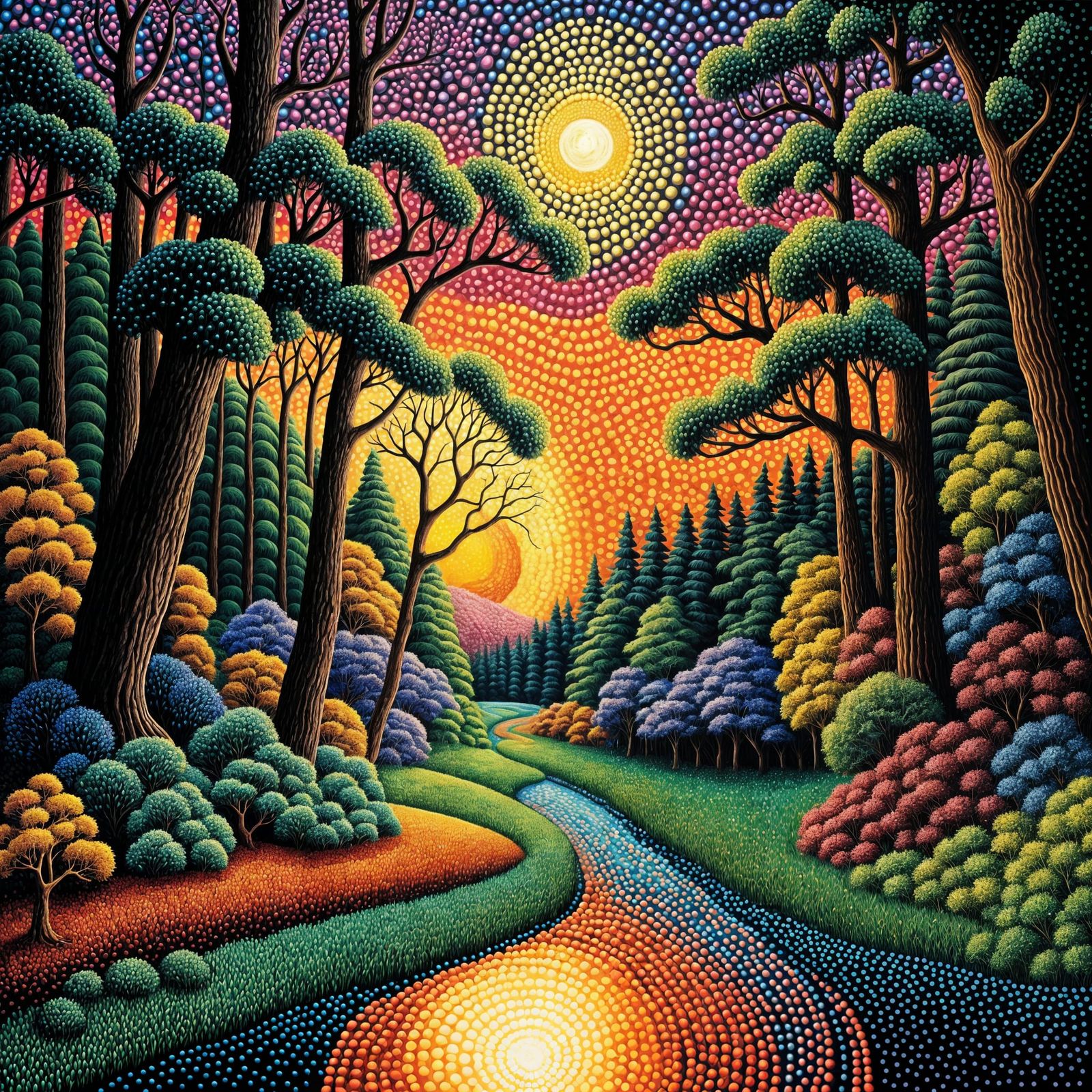 Intense Pointillism optical illusion with both in foreground and background, art style of Ambiguous double ...  by @Showy