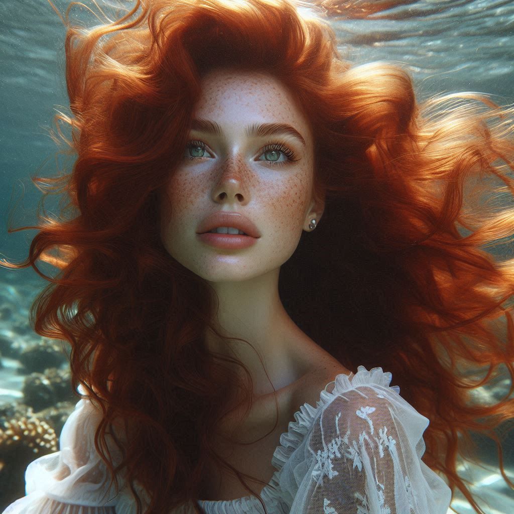 beautiful woman with red hair under the sea 2