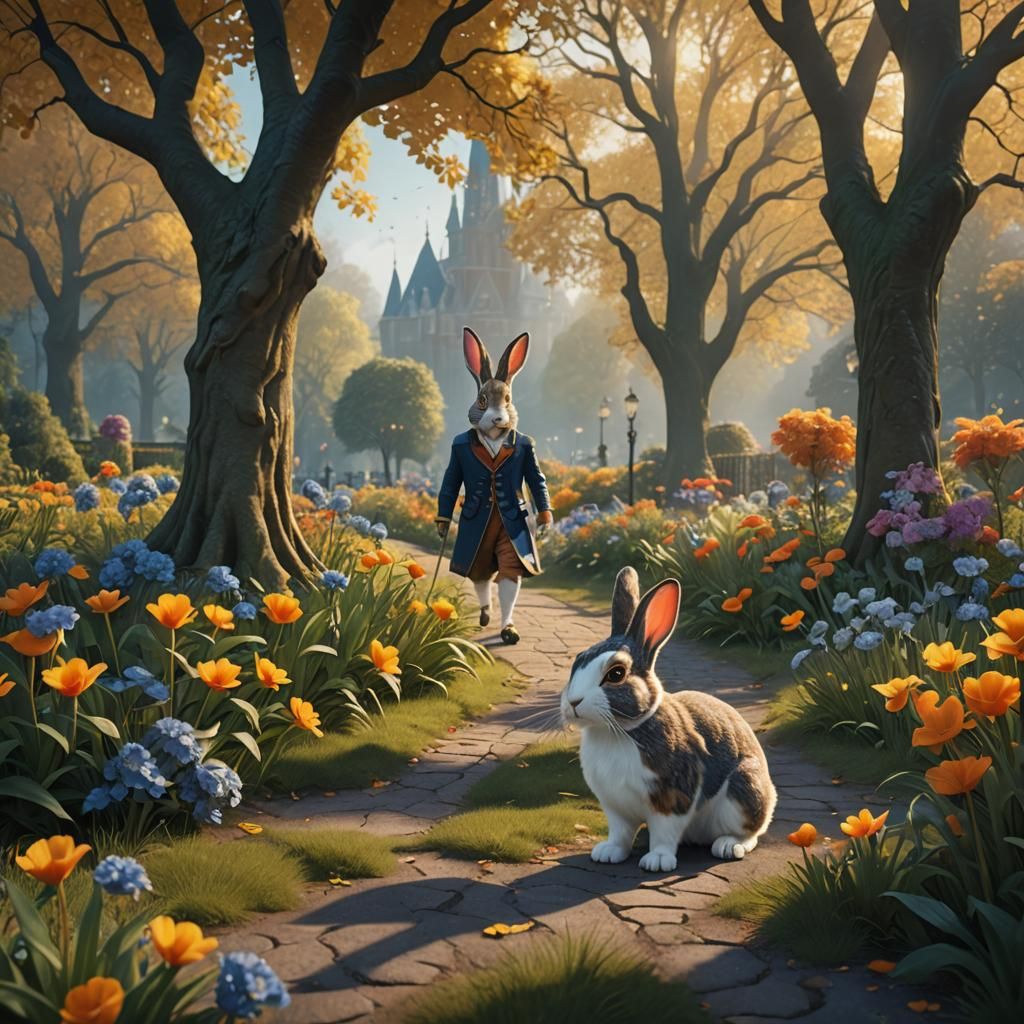 Dutch Rabbit Tourist in Whimsical Park