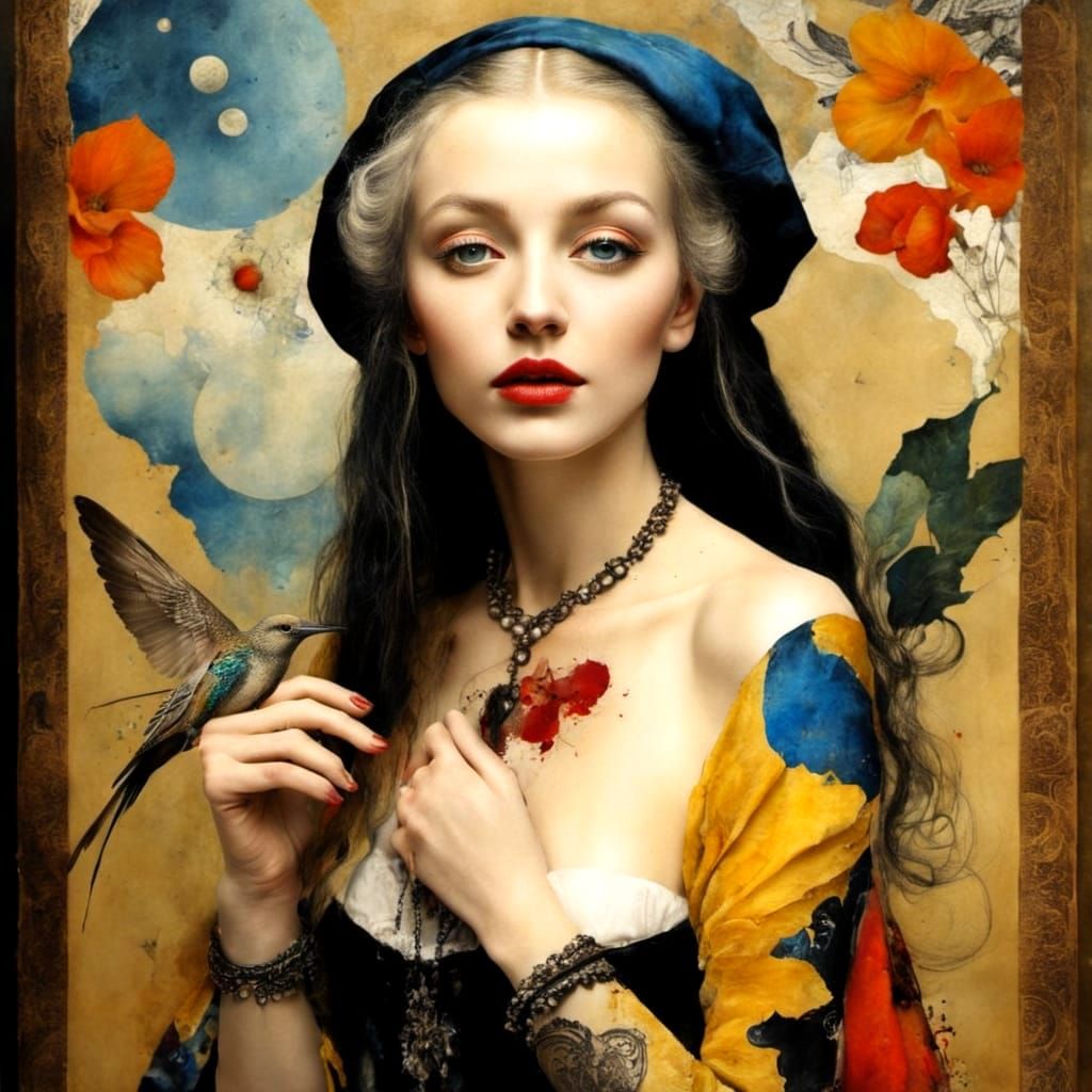 Medieval Lady with Fantastic Creatures: Surreal Hyperrealism