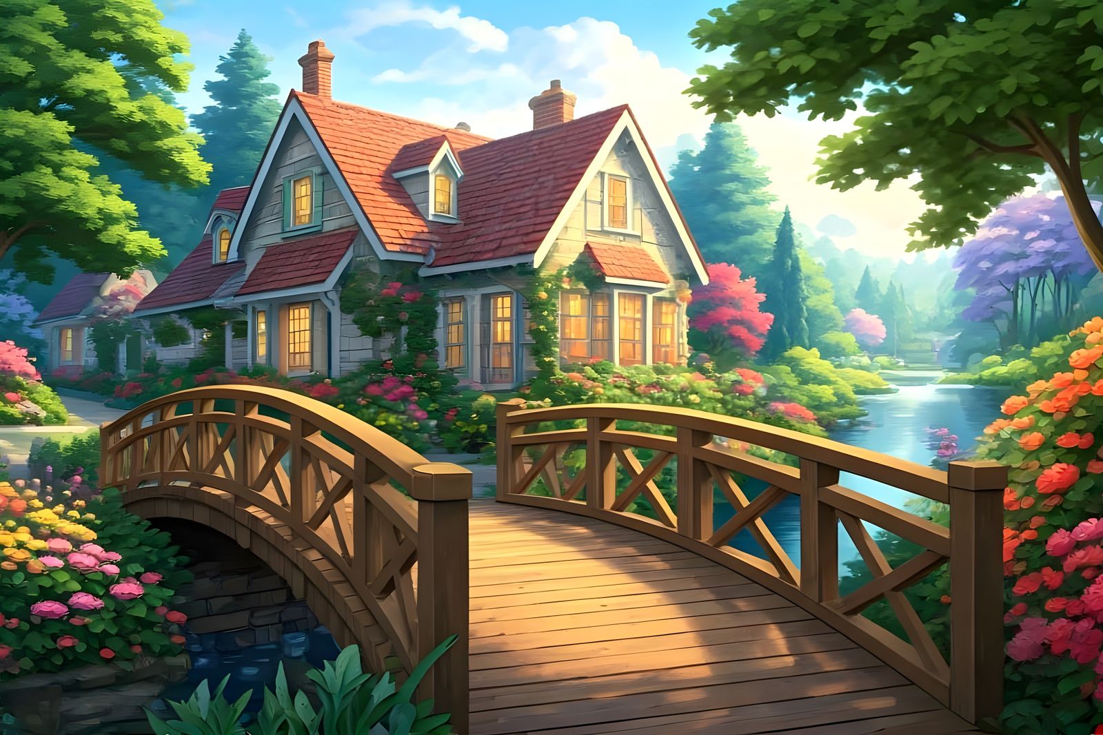 Kinkaid cottagecore bridge flowers tranquility    by @Gary Murakami