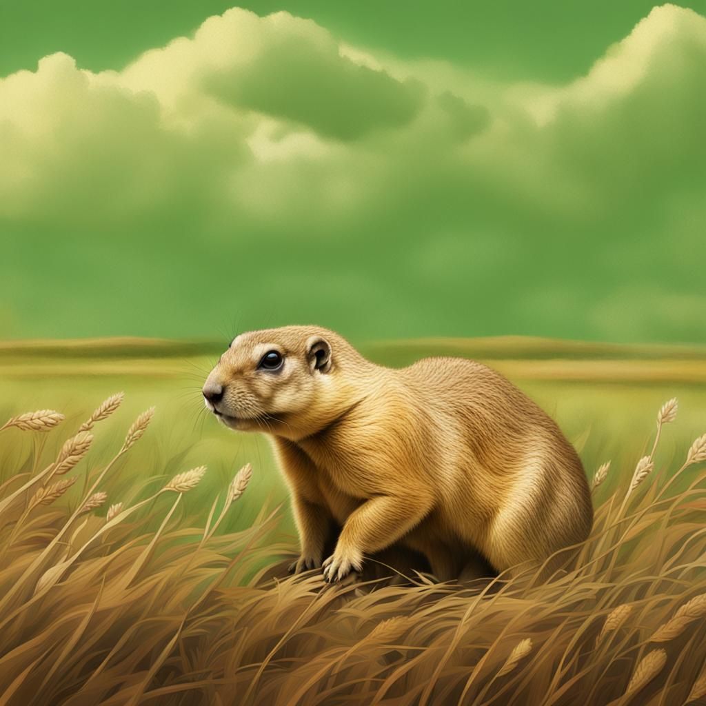 prairie dog popping up in a field, matte painting, shades of...
