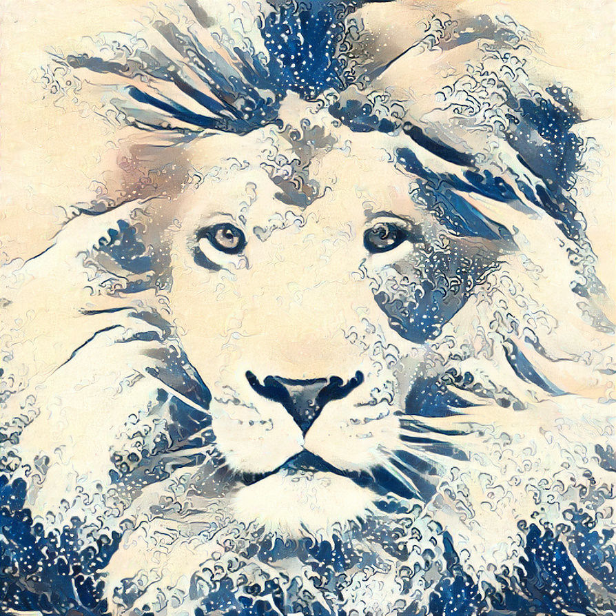 Lion under wave