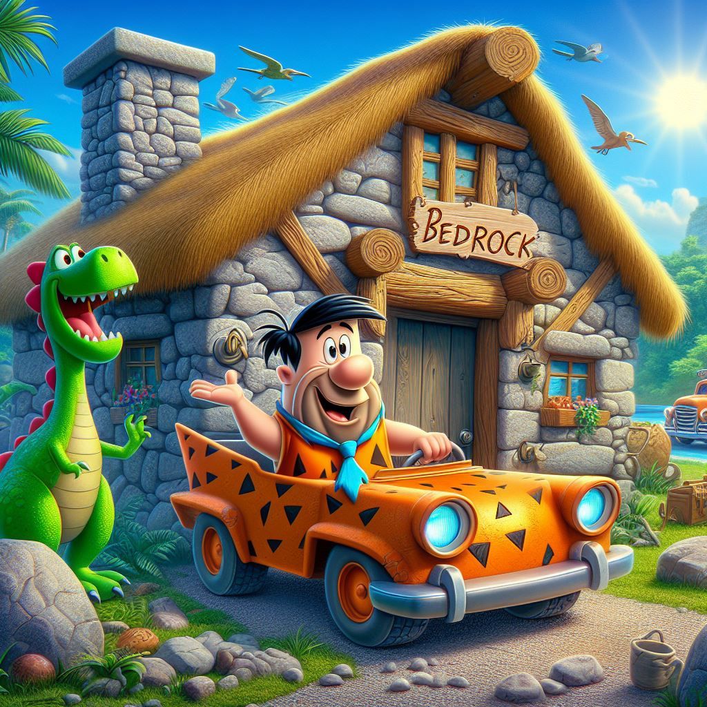 Fred Flintstone in Flintmobile