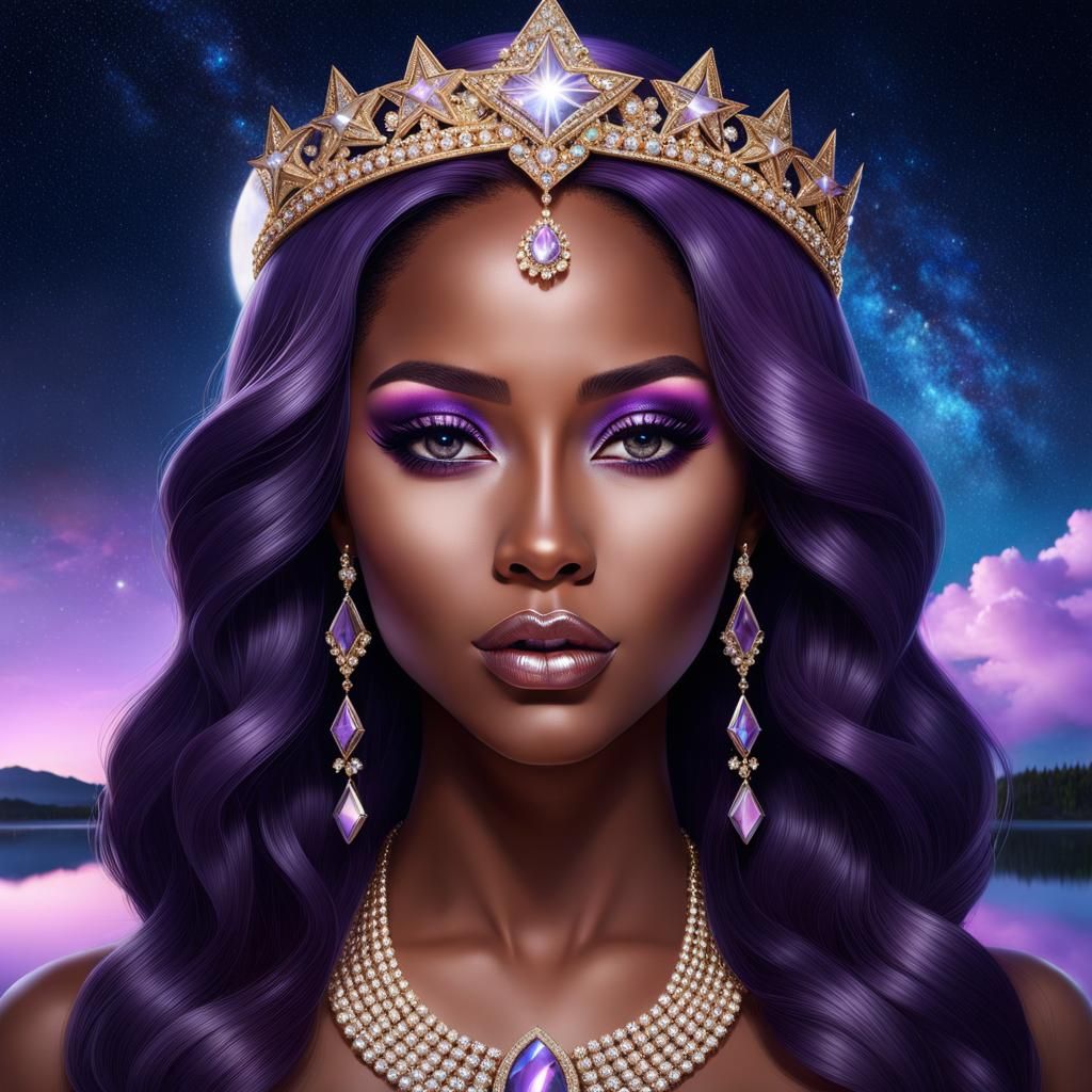 Purple Queen, Black Woman, Jewels, Dazzling - Ai Generated Artwork 