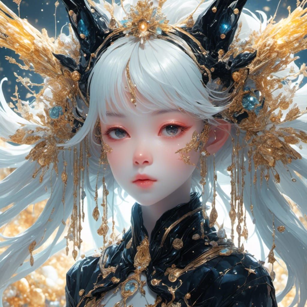 Girl in White Veil with Sword, Detailed Matte Painting