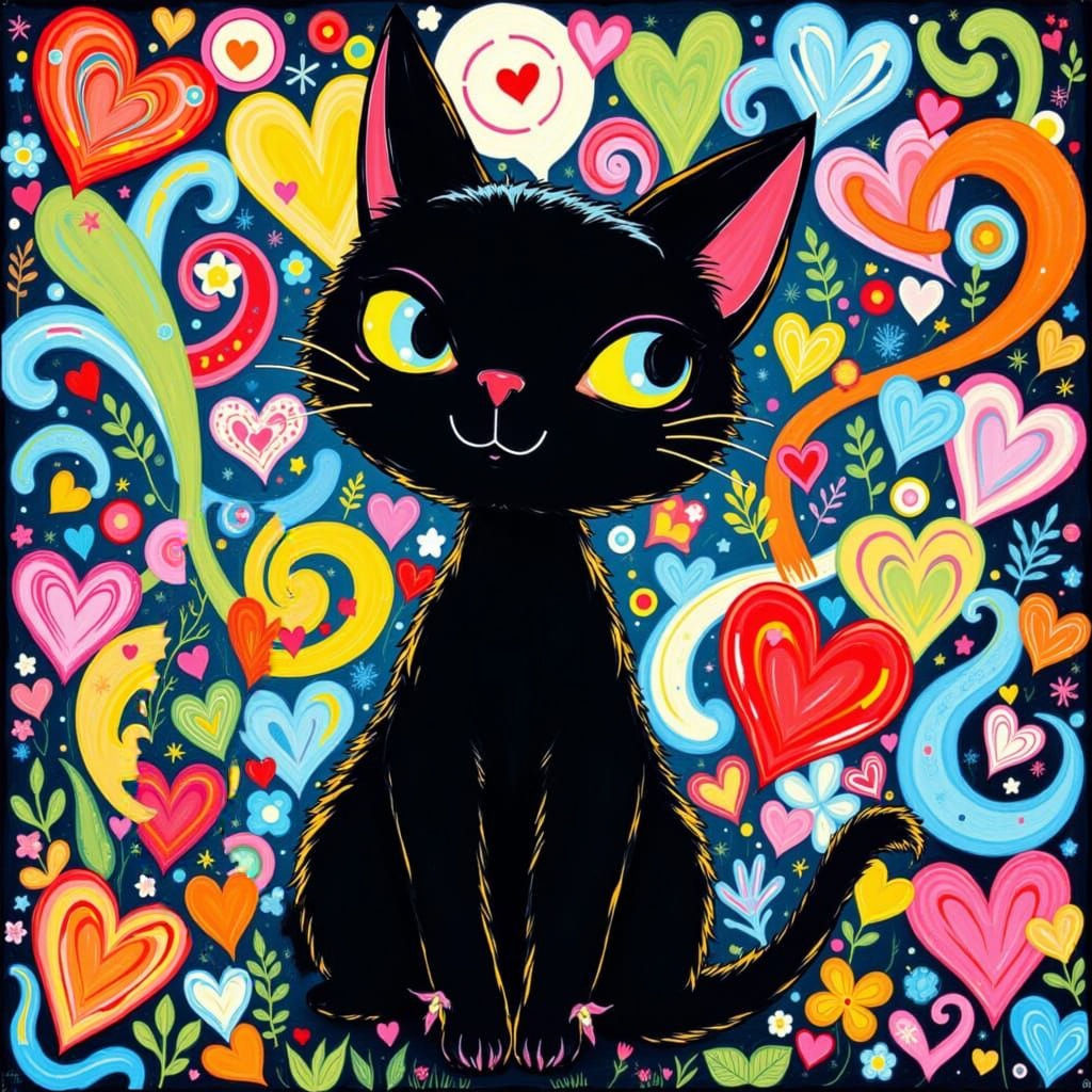 infinite heart art<lora:Kadinsky:1.0>  playful colorful with black cat