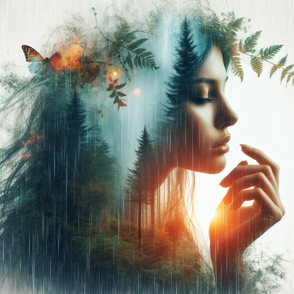 double exposure beautiful fantasy DALL-E 3 portrait landscap...