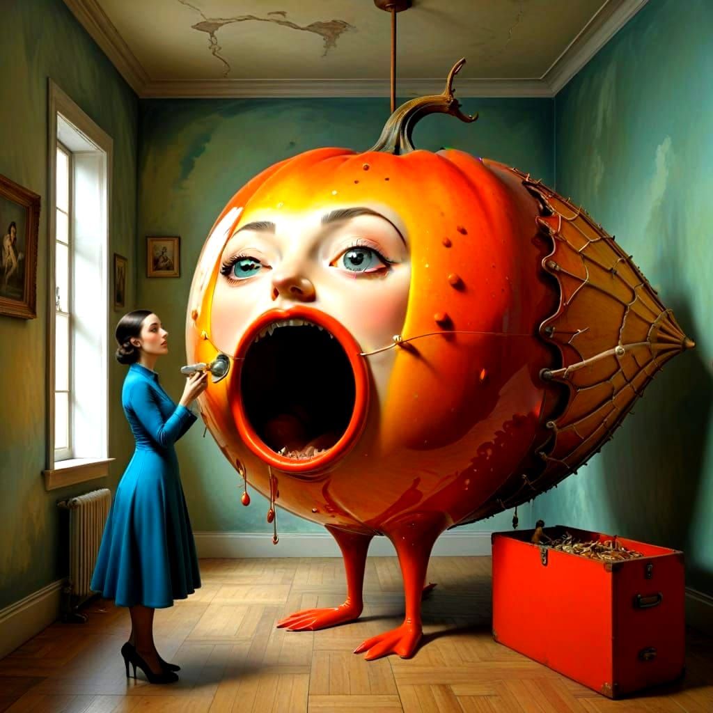 Vibrant Surrealist Lady in a Fantastical Scene