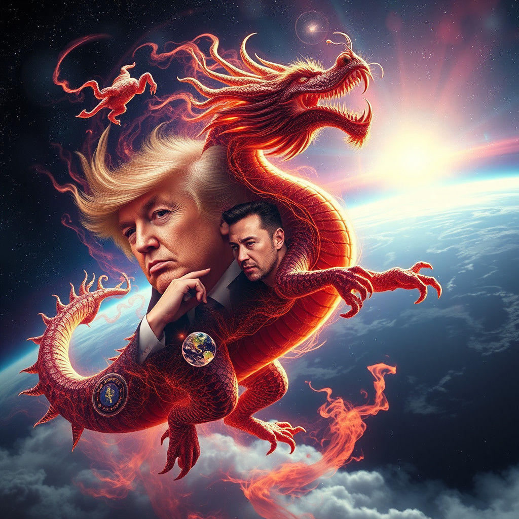 Dragon of Faces in Starry Cosmos: Fantasy Concept Art