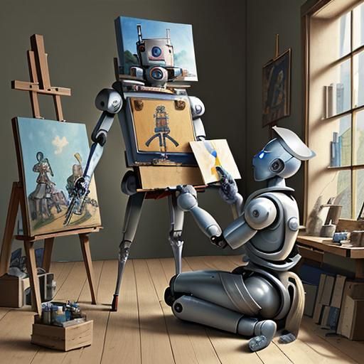 A robot painting, a robot writing poetry. - AI Generated Artwork ...