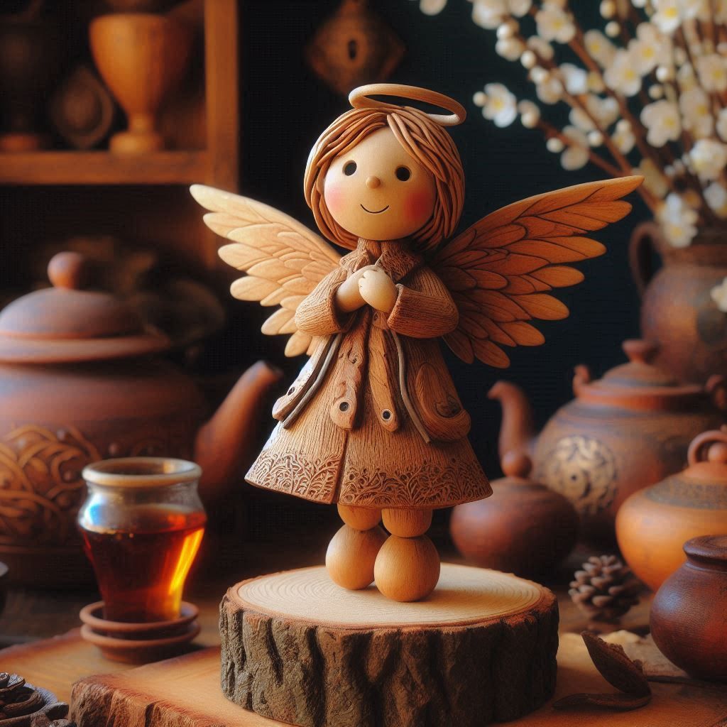 Wood and clay sculpture of an Angel