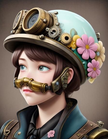 Cute pastel floral helmet :: steampunk engine