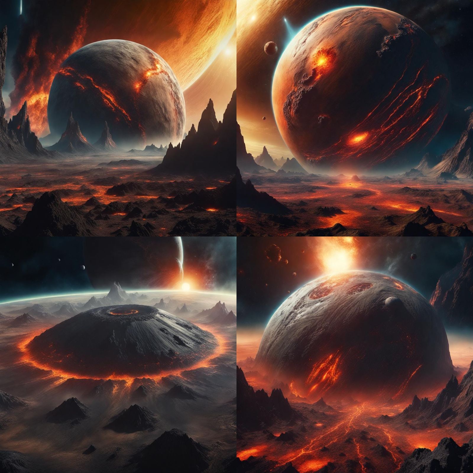 A planet riddled with volcanic activity, from orbit, shuttle...