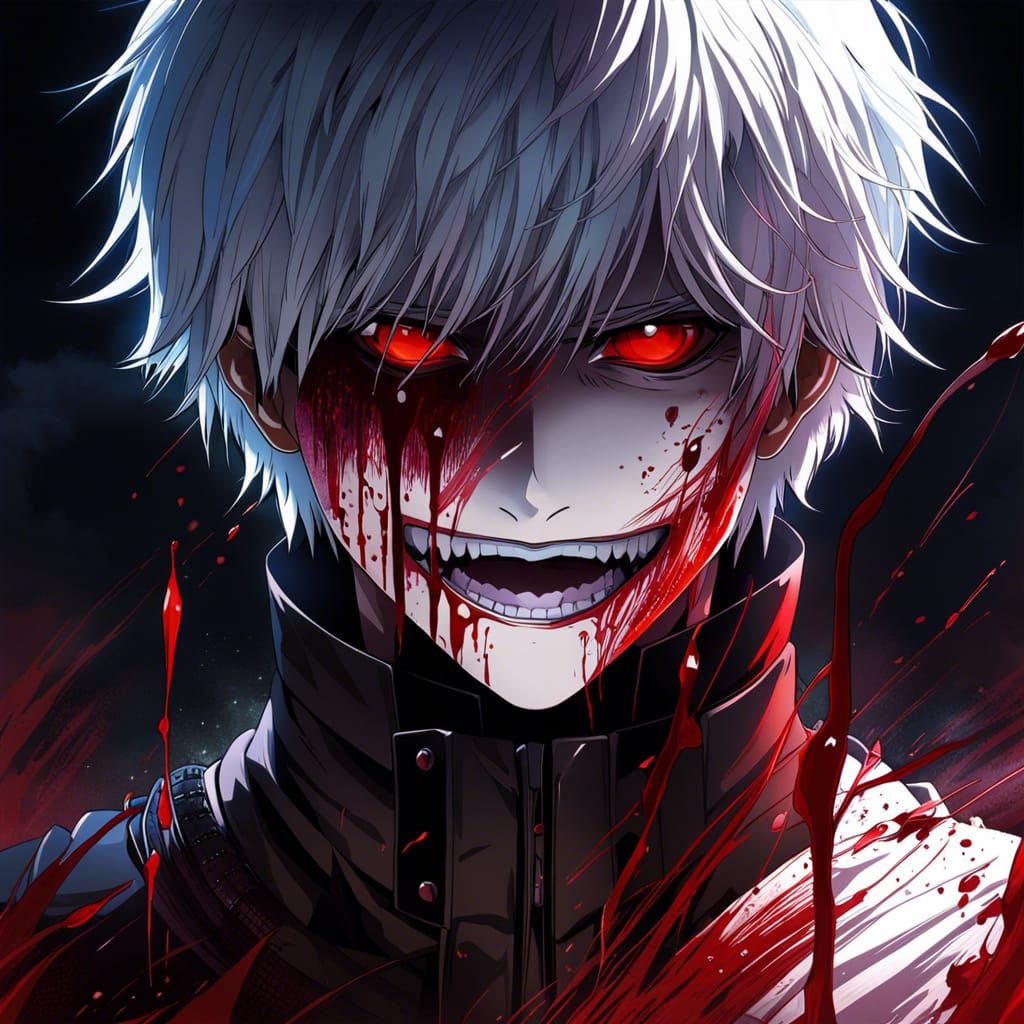 Kaneki, ken Kaneki, Tokyo ghoul, ghoul, fan art, blood, bloody, crazy ...