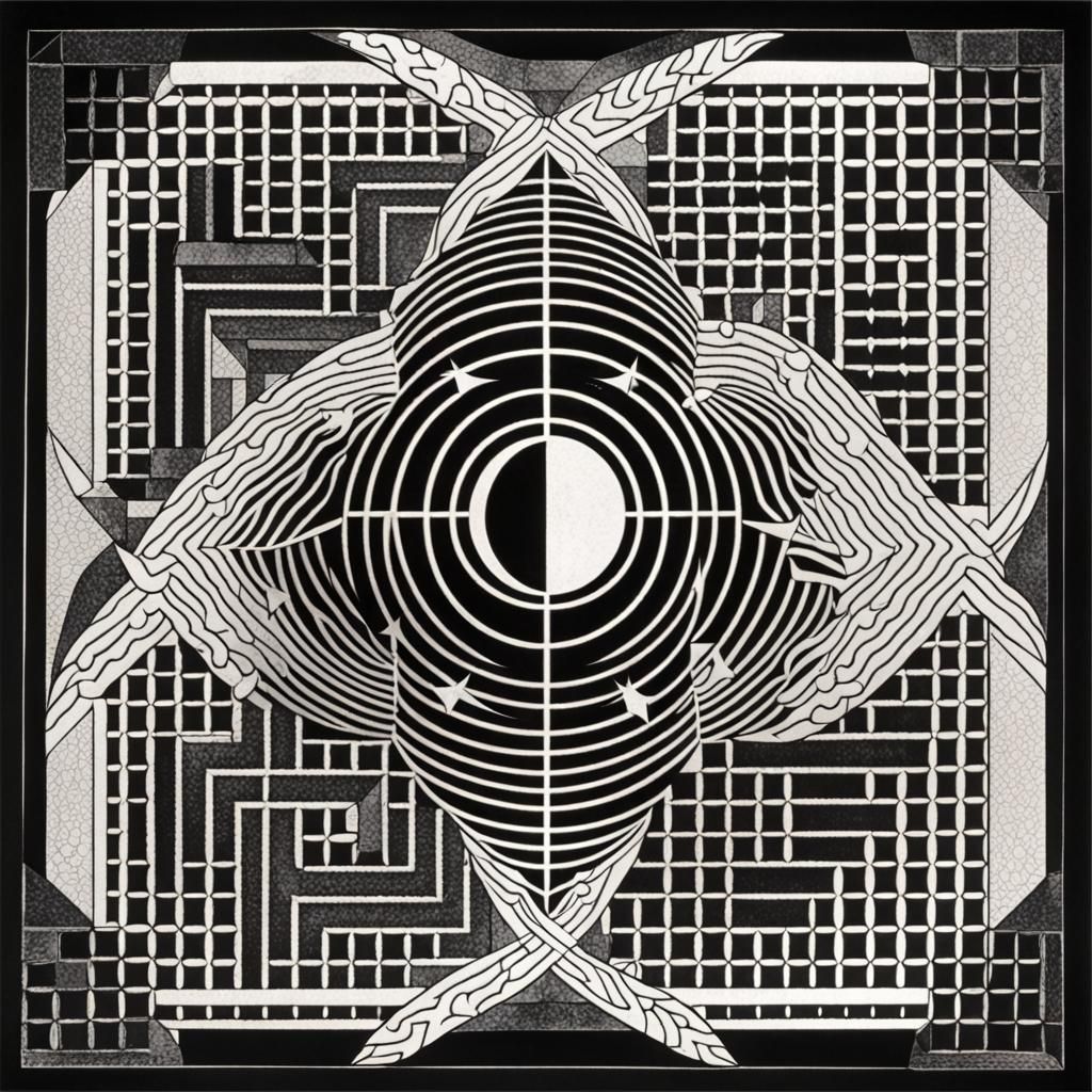 Sailor Moon symbol, vintage engraving by Victor Vasarely and MC Escher ...