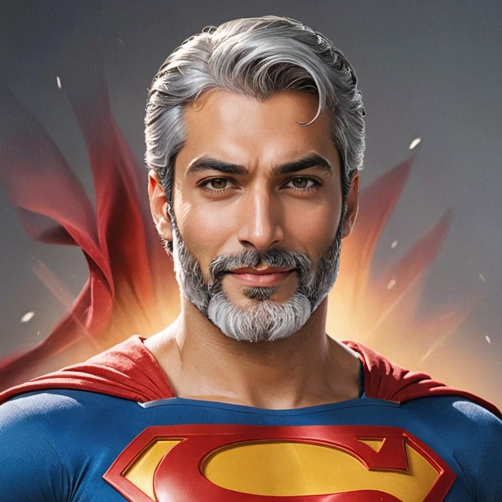 Grey-haired and grey-bearded Superman - AI Generated Artwork ...