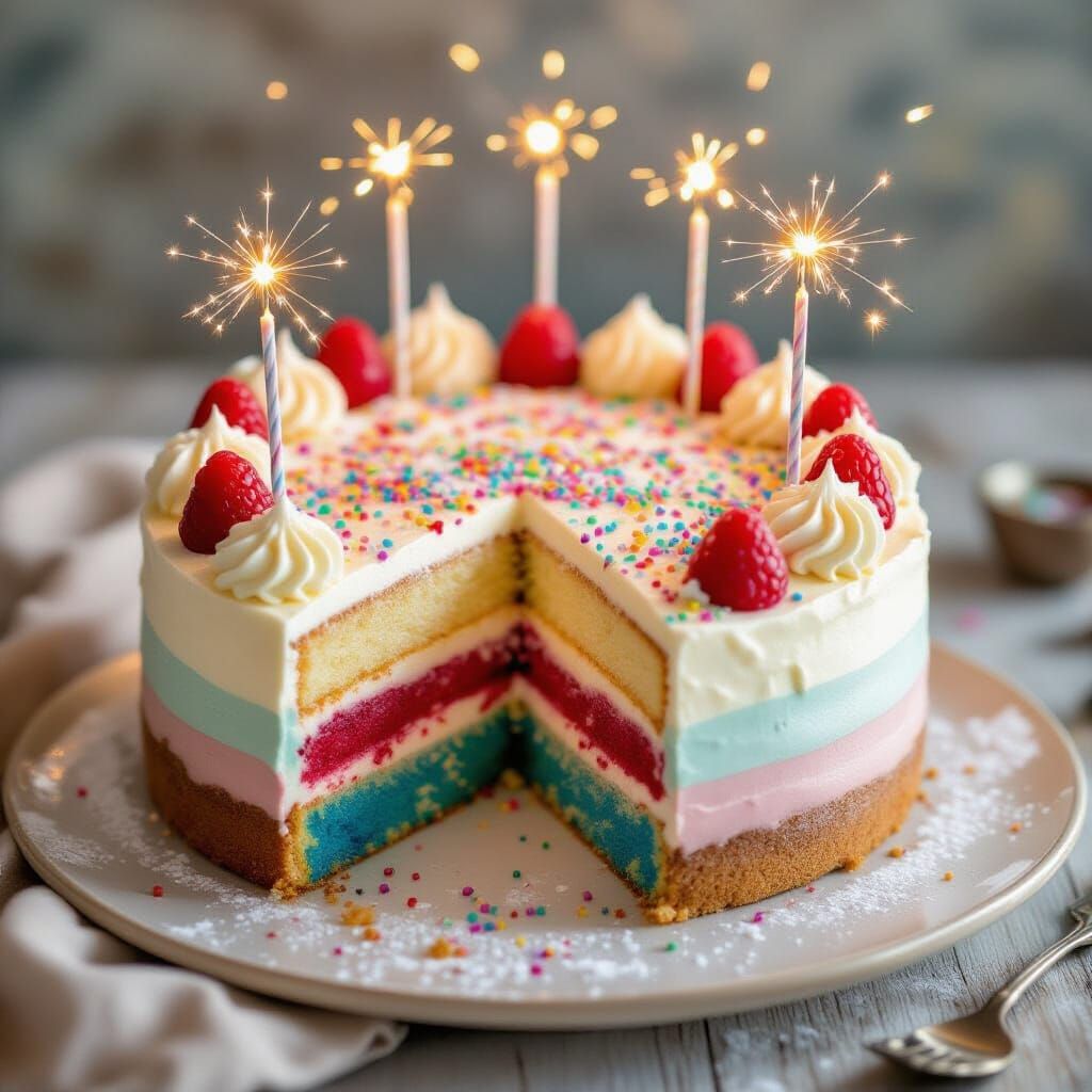 Colorful Glittering Tiered Cake for Birthday Celebration