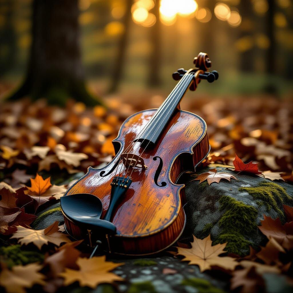 Melancholic Violin in Forest, Fine Art Photography