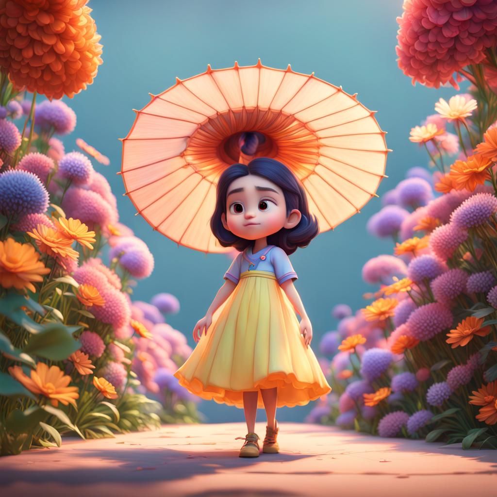 Goddess Visits Pet Garden in Pixar 3D Style