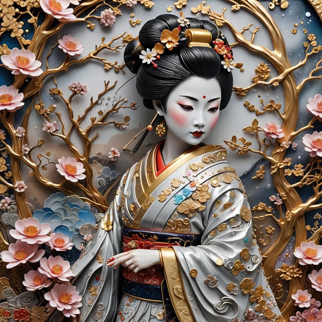 Beautiful geisha  by @Ai-zombie