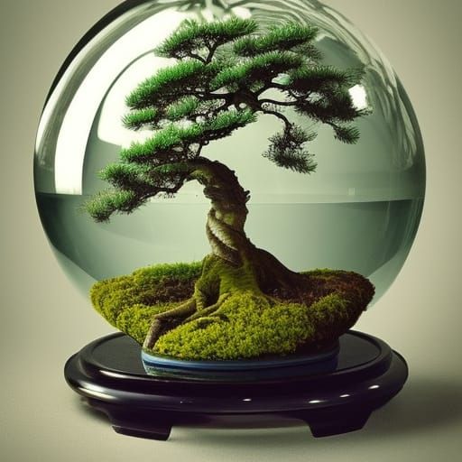 Glass Globe With Bonsai Tree (Japanese Challenge)  by @Tdoggiedog