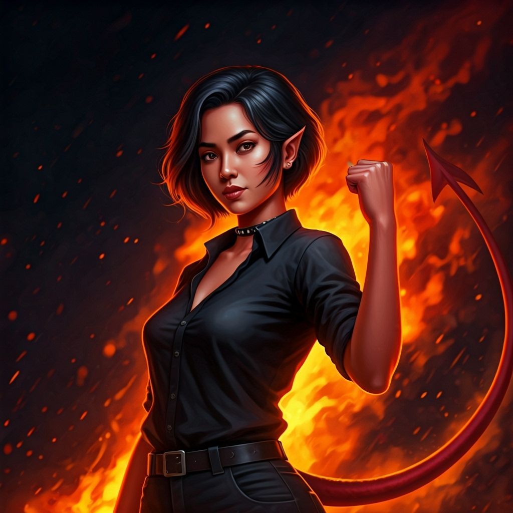 Fiery Fantasy Art: Thai Woman with Devil's Hand