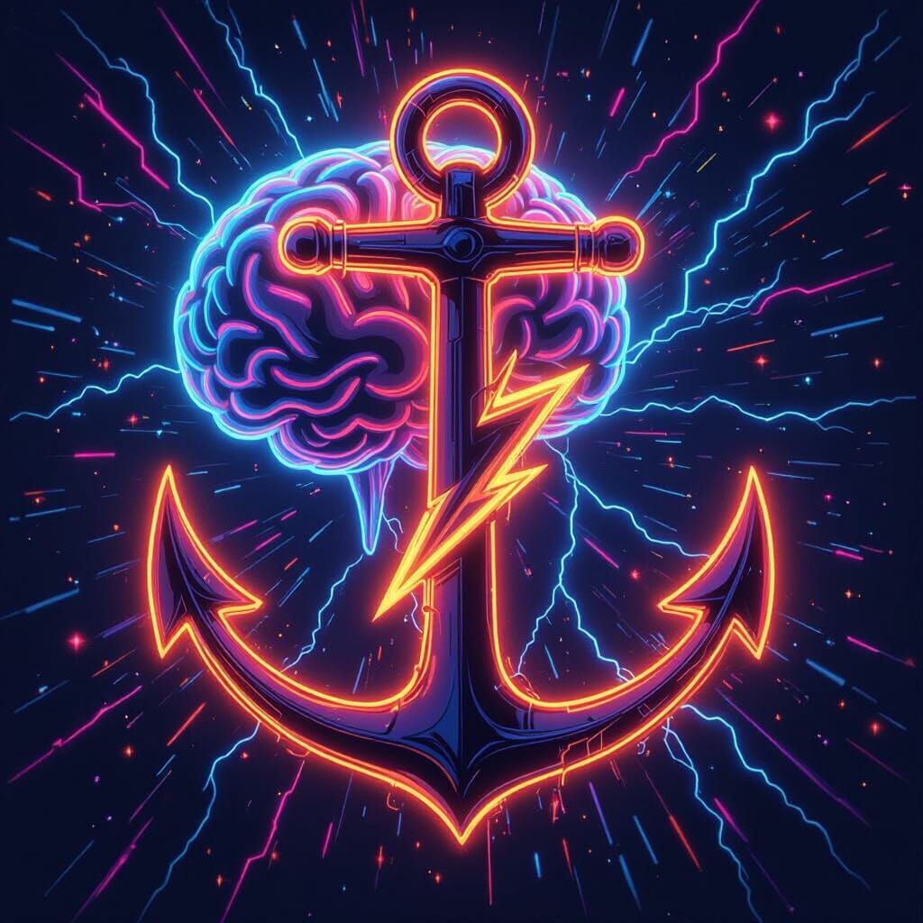 Cosmic Capricorn Symbol with Whirlpool, Brain, Anchor & Ligh...