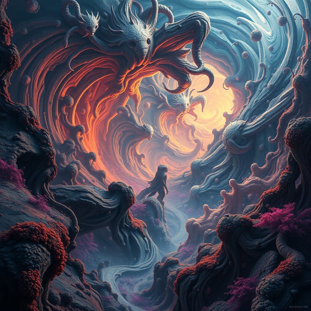 Dreamlike Swirling Chaos in Surrealist Style