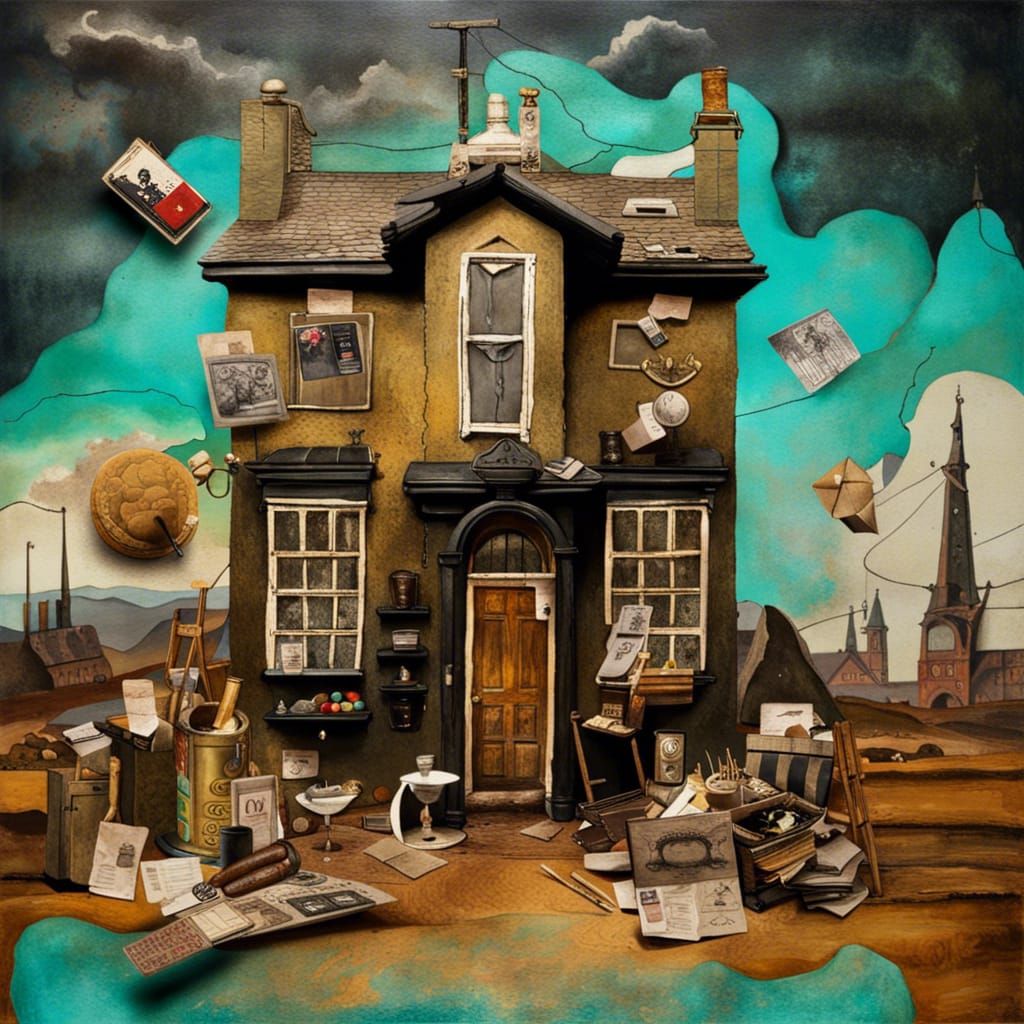 Collage of old victorian pub, using many textures ncluding,paper mache_match_sticks and assorted items: ...  by @Bobbles52