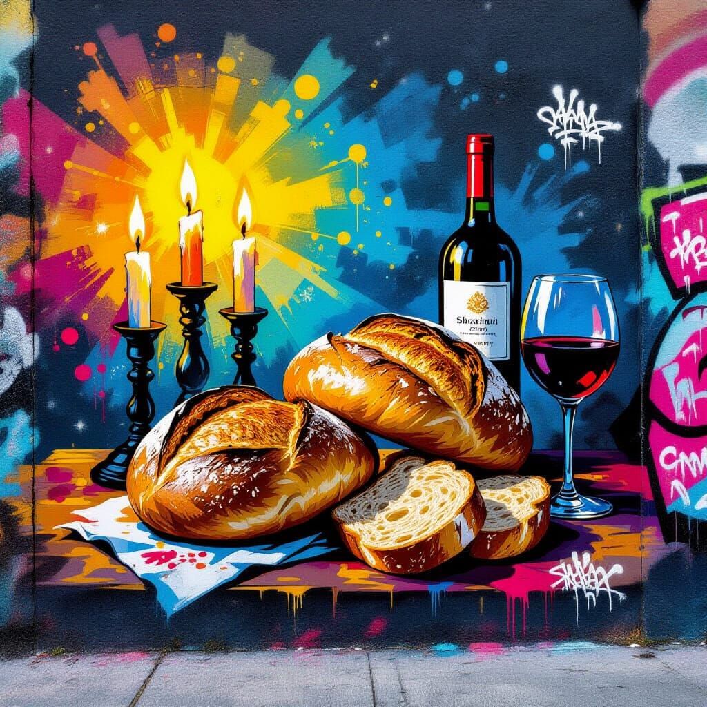 Vibrant Graffiti Art of Shabbat Symbols