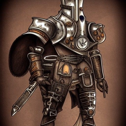 Steampunk styled knight, hyperdetailed