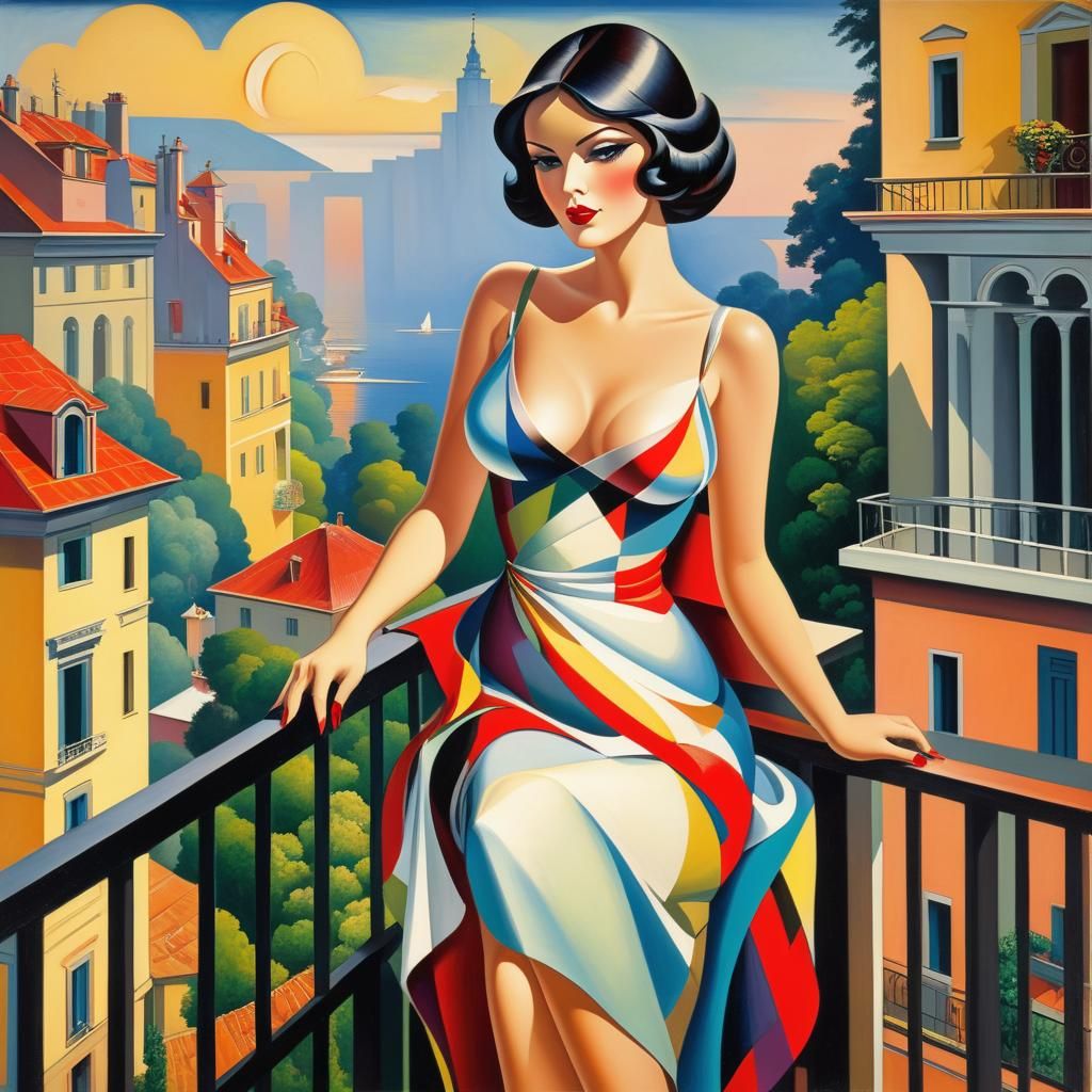 woman on the balcony, abstract cubism Euclidean Georgy Kuras...