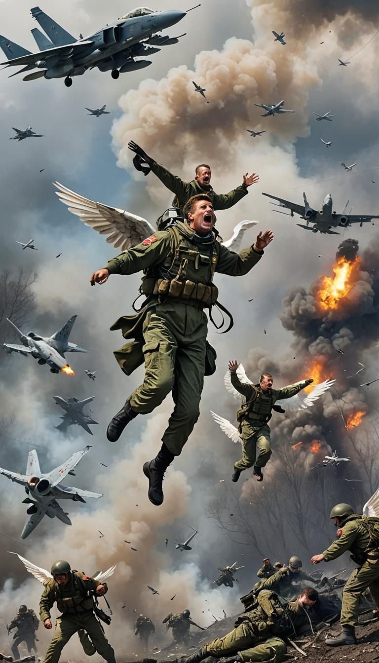 Archangels flying above a dying US Air Force pilot as he cra...