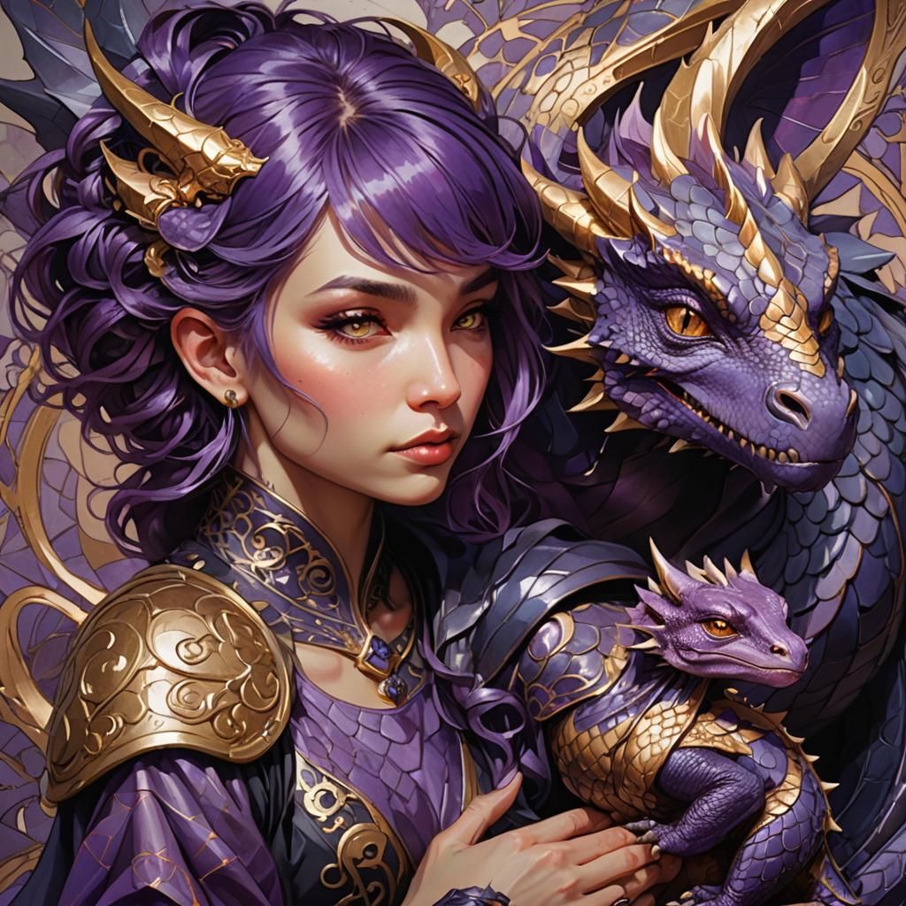 Woman Petting Dragon: Dark Fantasy Digital Art