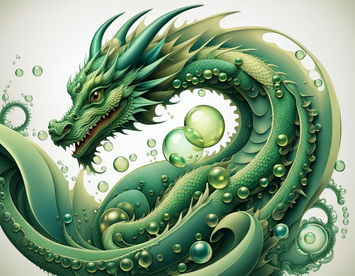 green dragon, there are a bubbles around chine - AI Generated Artwork ...