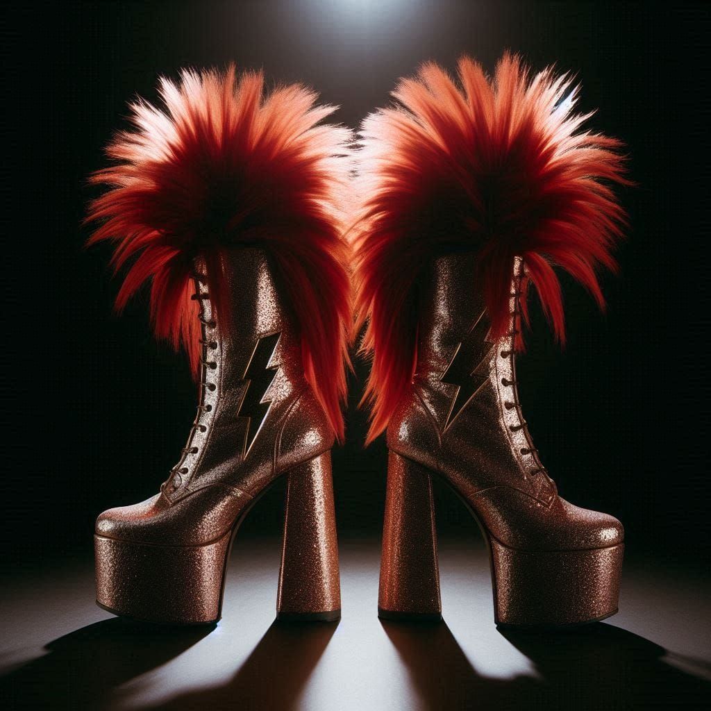 70s Platforms Wearing Ziggy Stardust Wigs