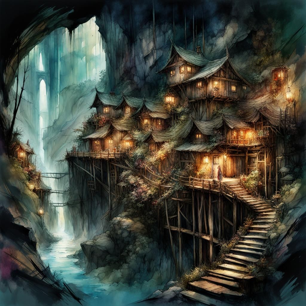 Underground village  by @Moonlightseeker