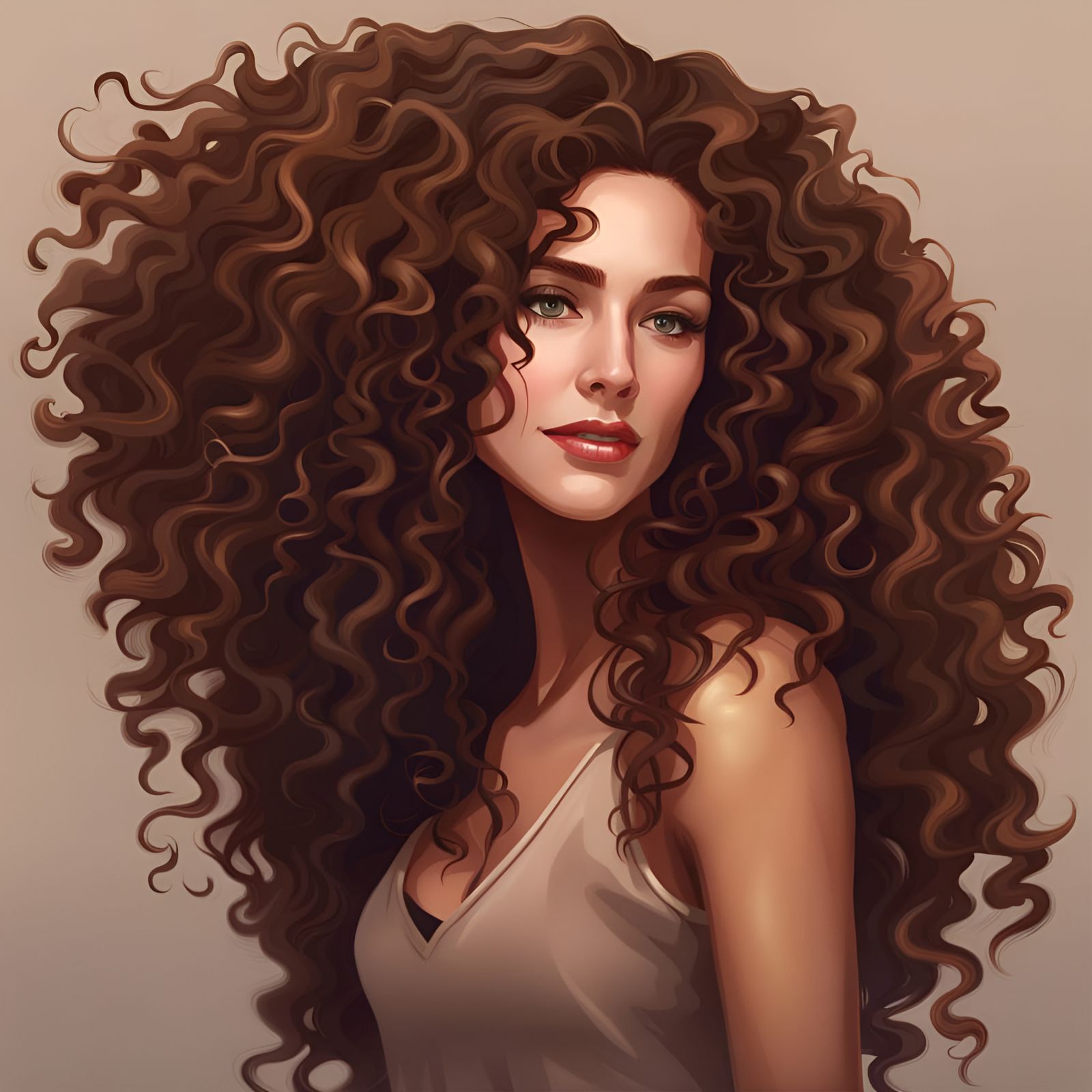 Woman long curly brown hair - AI Generated Artwork - NightCafe Creator