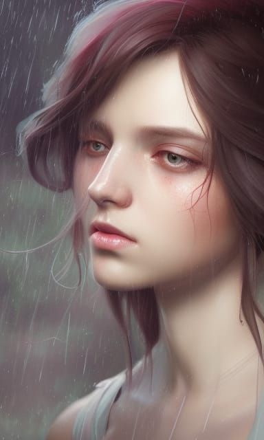 Sad Girl at Rain